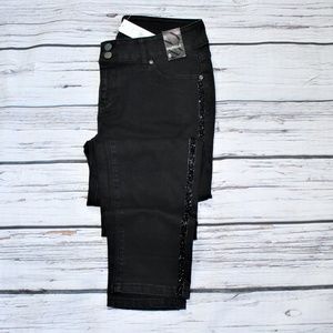 NWT NY&CO BLACK BOYFRIEND JEANS with BLING TUXEDO STRIPE